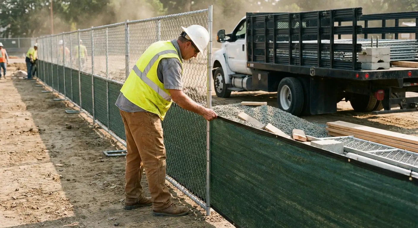 Privacy windscreen installation on construction fence in Berwyn, IL