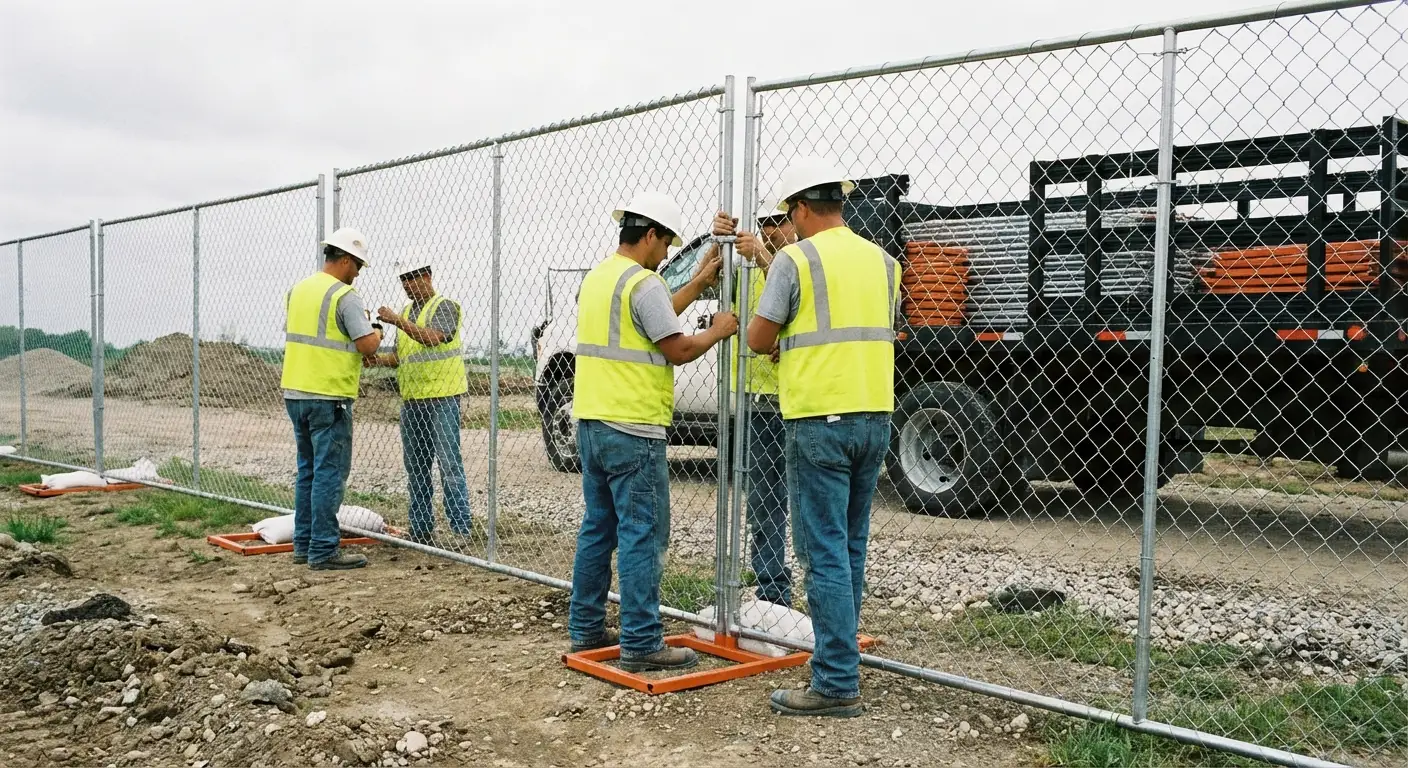 Ridgeland Fence Rental team installing temporary fencing in Berwyn, IL
