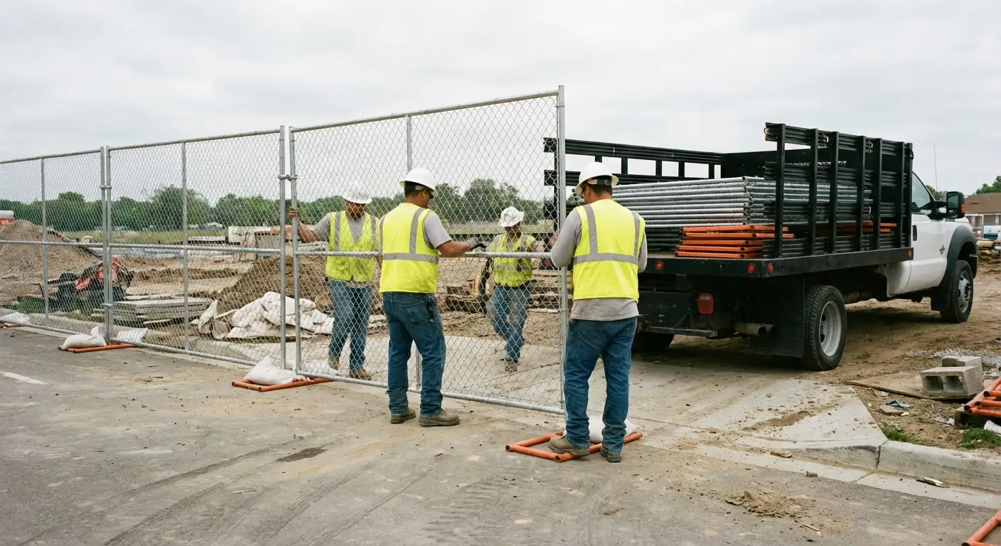 Ridgeland Fence Rental team securing a construction site perimeter in Berwyn, IL