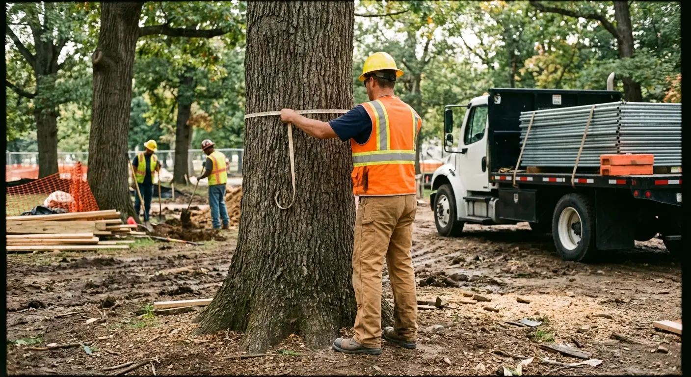 Tree protection zone fencing installation in Berwyn, IL